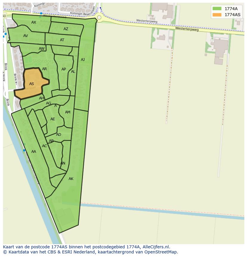 Afbeelding van het postcodegebied 1774 AS op de kaart.