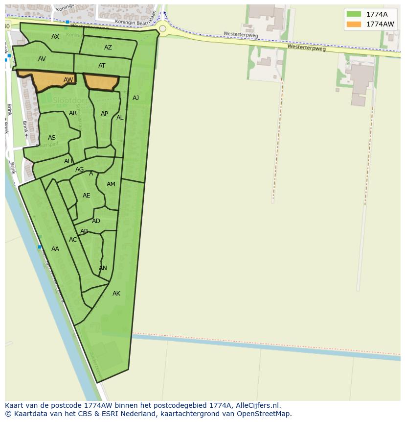 Afbeelding van het postcodegebied 1774 AW op de kaart.