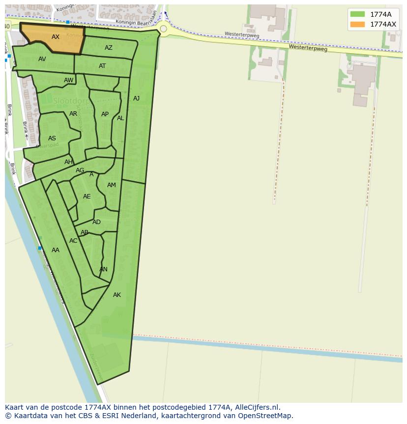 Afbeelding van het postcodegebied 1774 AX op de kaart.
