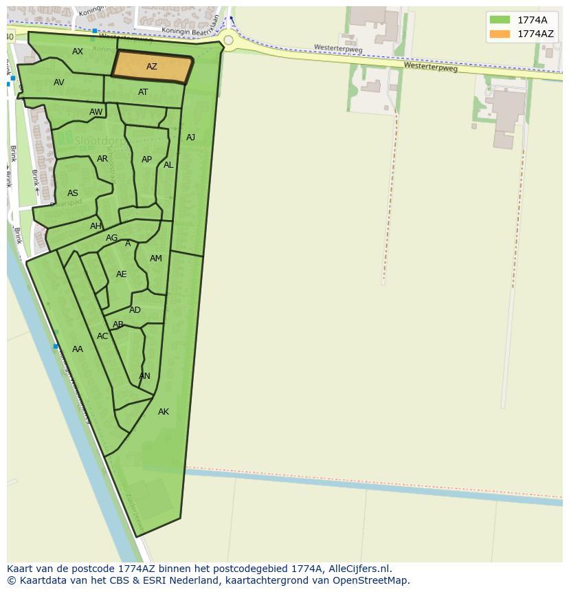 Afbeelding van het postcodegebied 1774 AZ op de kaart.