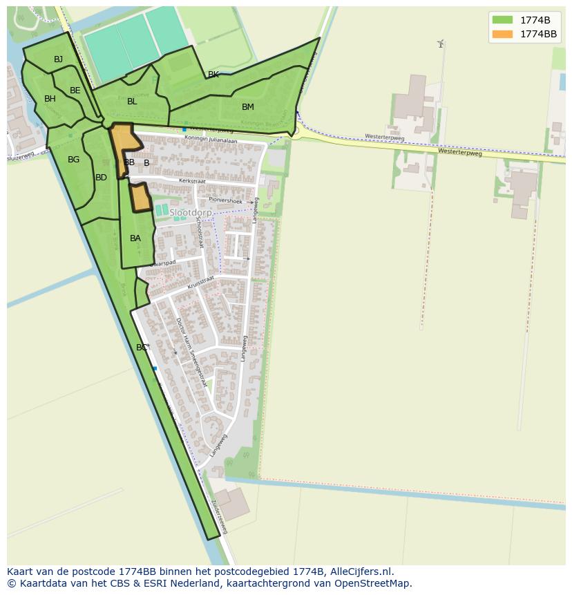 Afbeelding van het postcodegebied 1774 BB op de kaart.
