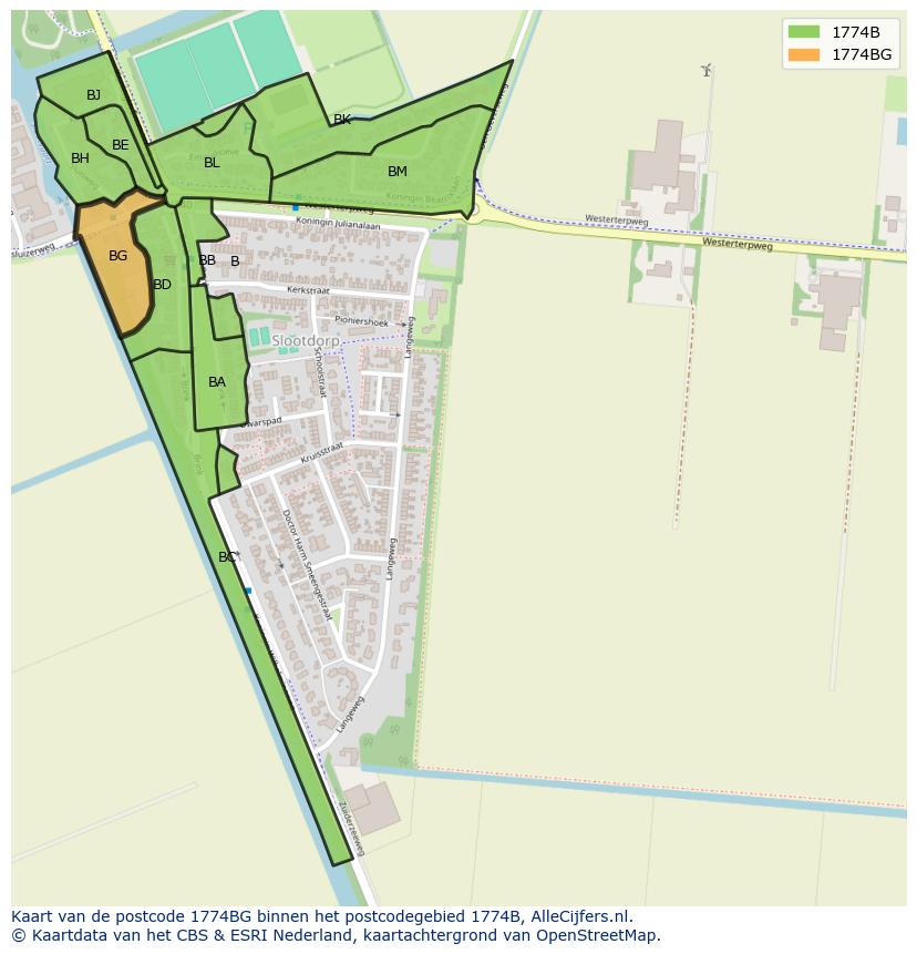 Afbeelding van het postcodegebied 1774 BG op de kaart.