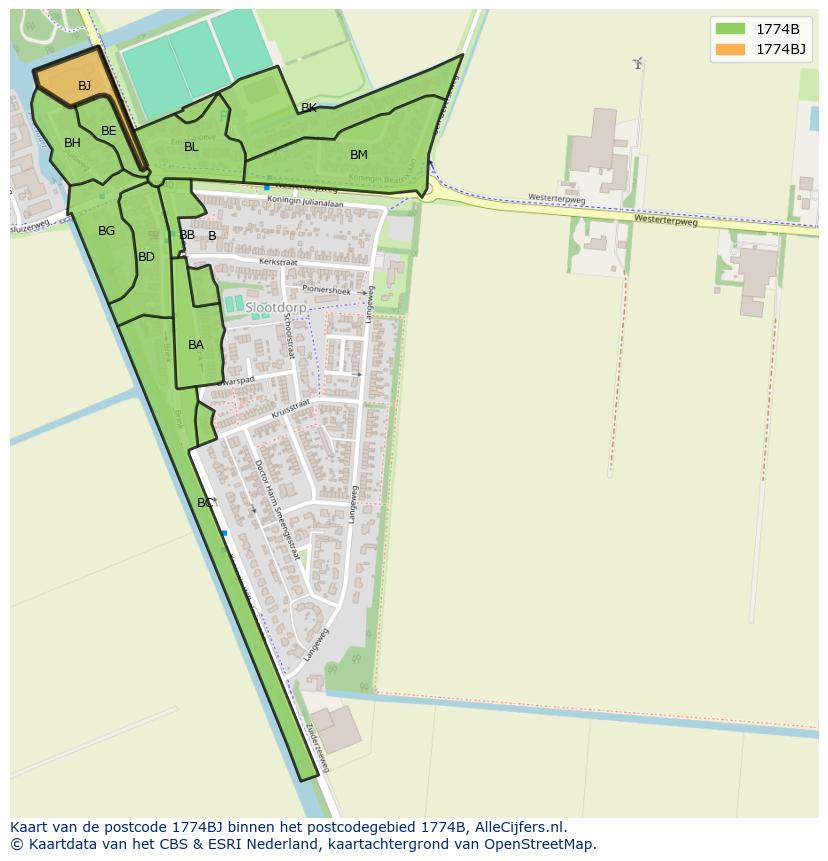 Afbeelding van het postcodegebied 1774 BJ op de kaart.