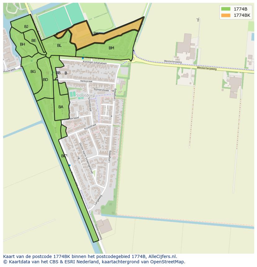 Afbeelding van het postcodegebied 1774 BK op de kaart.