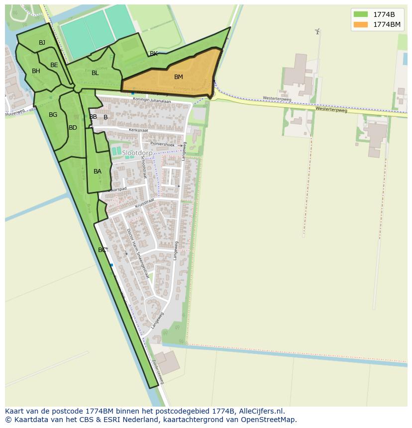 Afbeelding van het postcodegebied 1774 BM op de kaart.