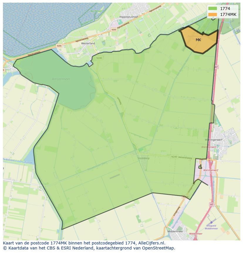 Afbeelding van het postcodegebied 1774 MK op de kaart.