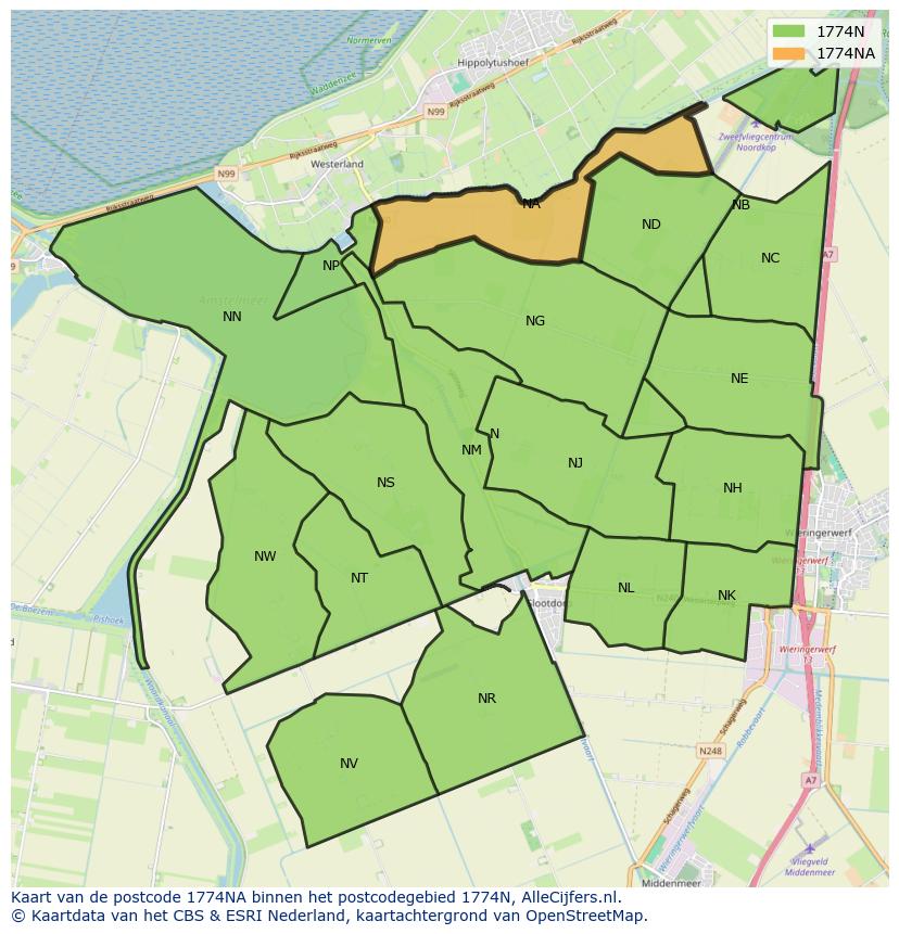 Afbeelding van het postcodegebied 1774 NA op de kaart.