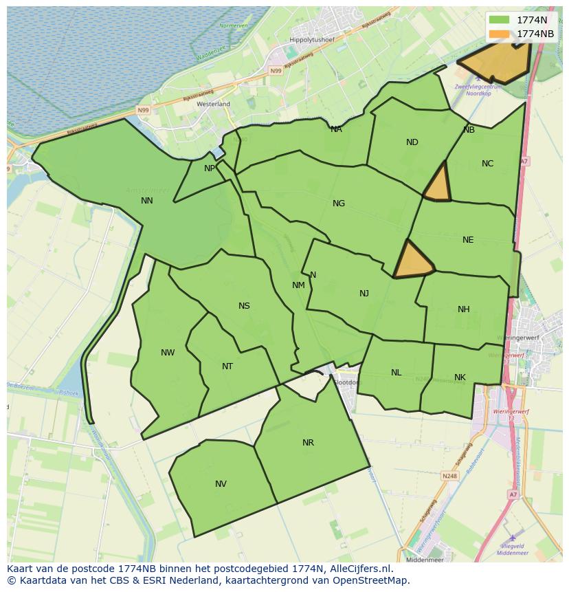 Afbeelding van het postcodegebied 1774 NB op de kaart.