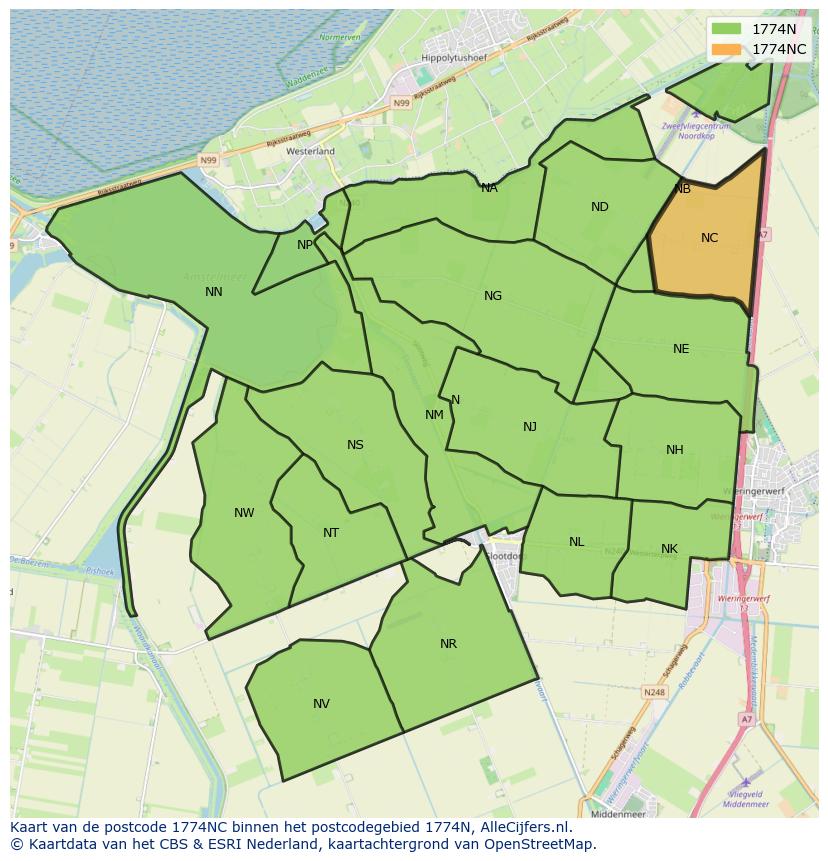 Afbeelding van het postcodegebied 1774 NC op de kaart.