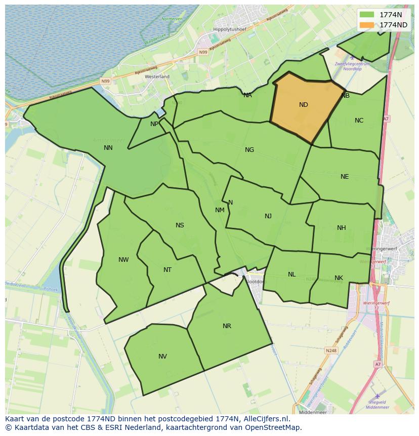 Afbeelding van het postcodegebied 1774 ND op de kaart.