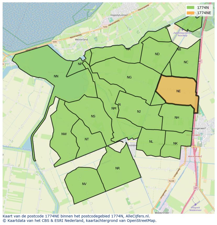 Afbeelding van het postcodegebied 1774 NE op de kaart.
