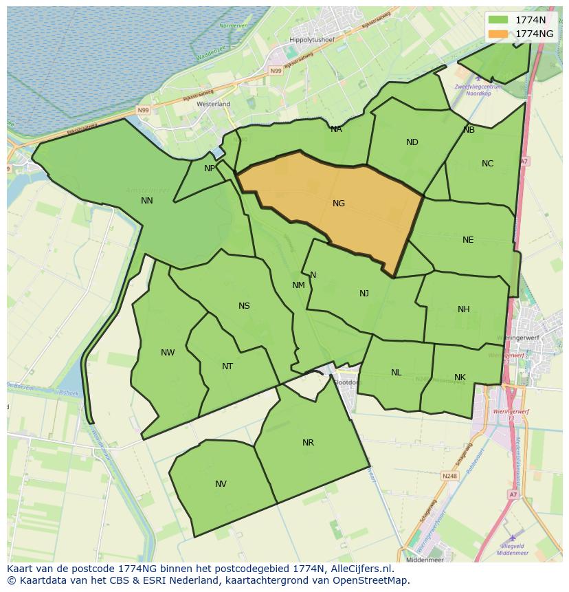 Afbeelding van het postcodegebied 1774 NG op de kaart.