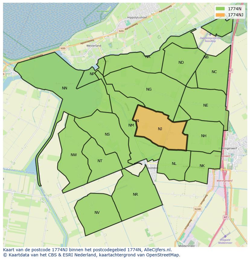 Afbeelding van het postcodegebied 1774 NJ op de kaart.