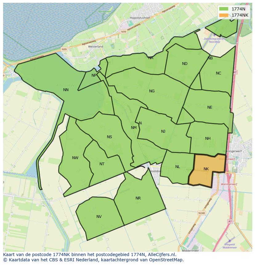 Afbeelding van het postcodegebied 1774 NK op de kaart.