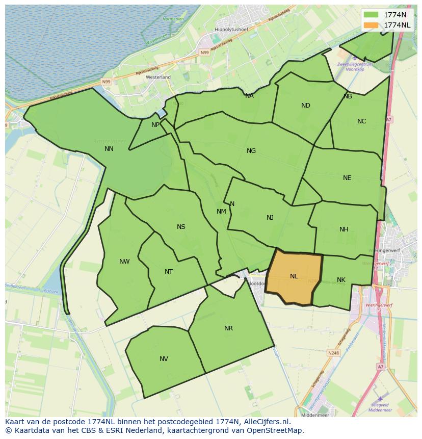 Afbeelding van het postcodegebied 1774 NL op de kaart.