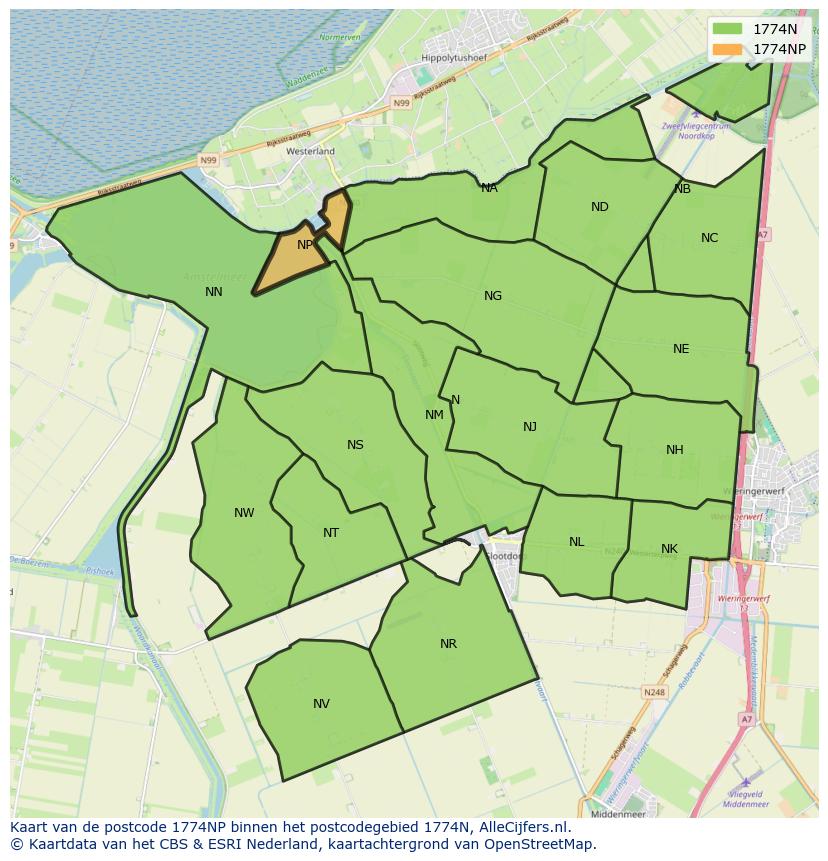 Afbeelding van het postcodegebied 1774 NP op de kaart.