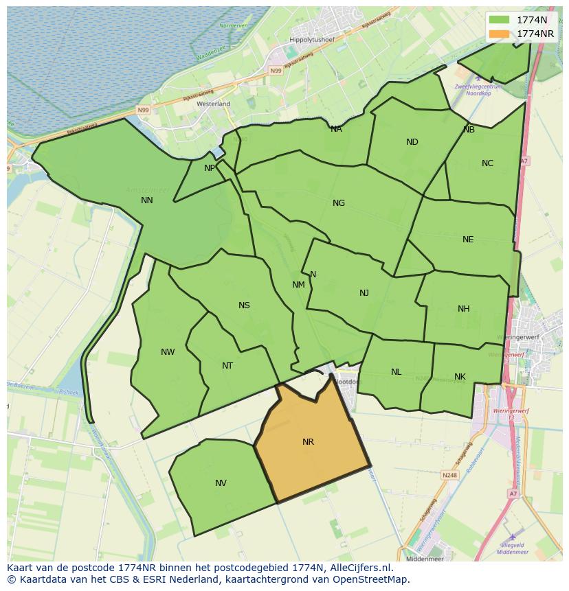 Afbeelding van het postcodegebied 1774 NR op de kaart.
