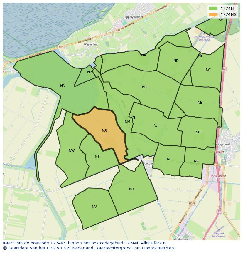 Afbeelding van het postcodegebied 1774 NS op de kaart.