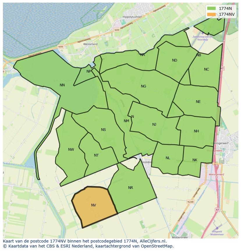 Afbeelding van het postcodegebied 1774 NV op de kaart.