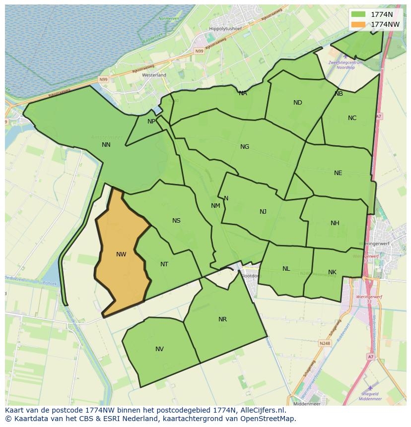 Afbeelding van het postcodegebied 1774 NW op de kaart.
