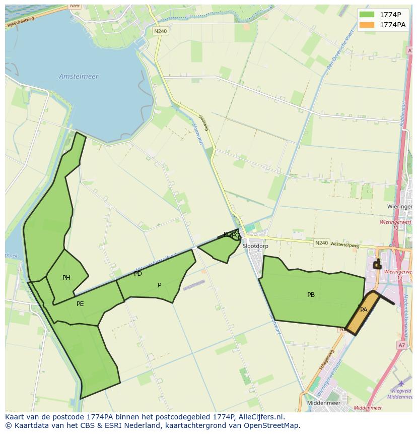 Afbeelding van het postcodegebied 1774 PA op de kaart.