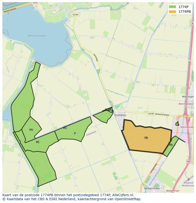Afbeelding van het postcodegebied 1774 PB op de kaart.
