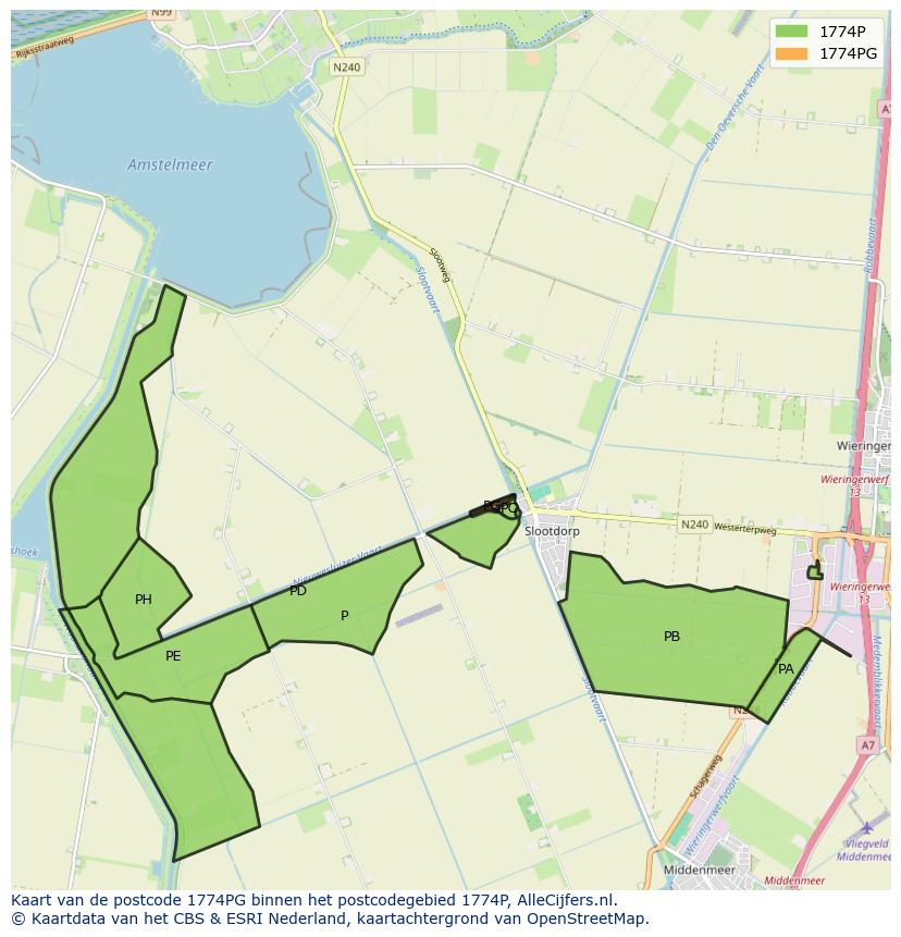 Afbeelding van het postcodegebied 1774 PG op de kaart.