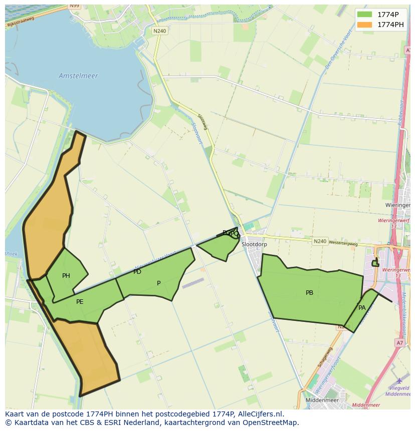 Afbeelding van het postcodegebied 1774 PH op de kaart.