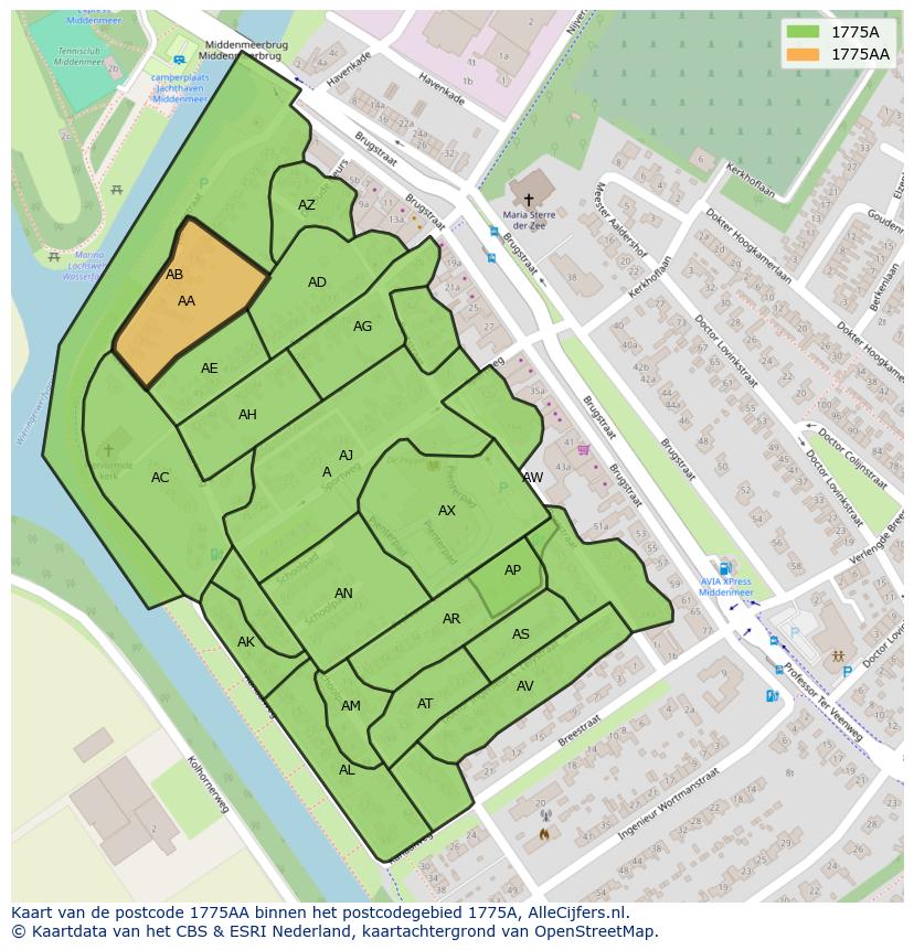 Afbeelding van het postcodegebied 1775 AA op de kaart.