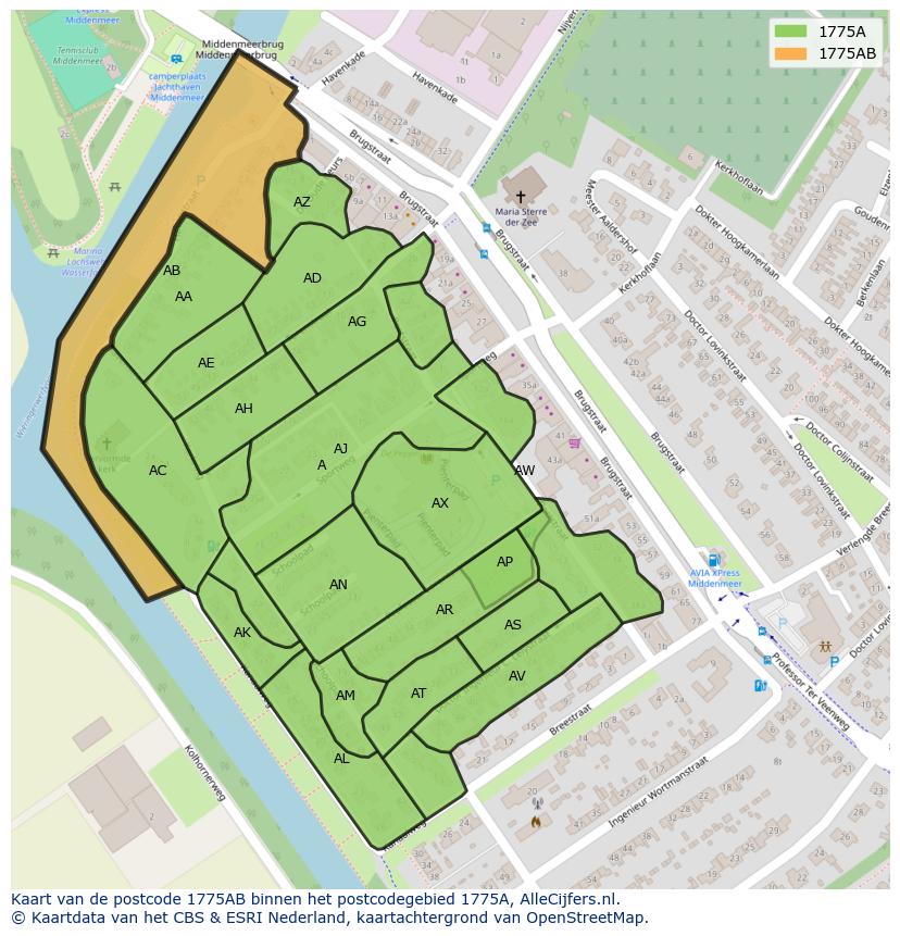 Afbeelding van het postcodegebied 1775 AB op de kaart.
