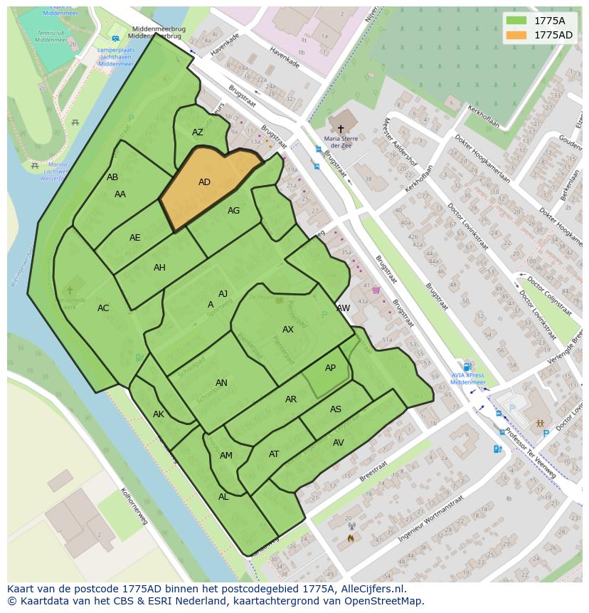 Afbeelding van het postcodegebied 1775 AD op de kaart.