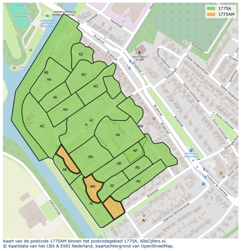 Afbeelding van het postcodegebied 1775 AM op de kaart.
