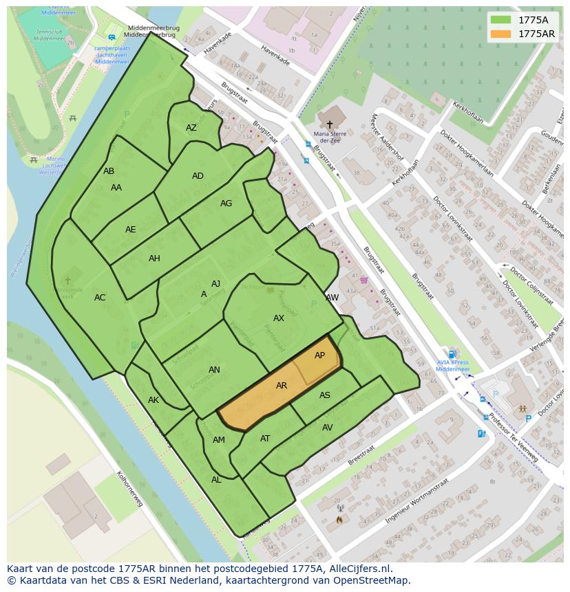 Afbeelding van het postcodegebied 1775 AR op de kaart.