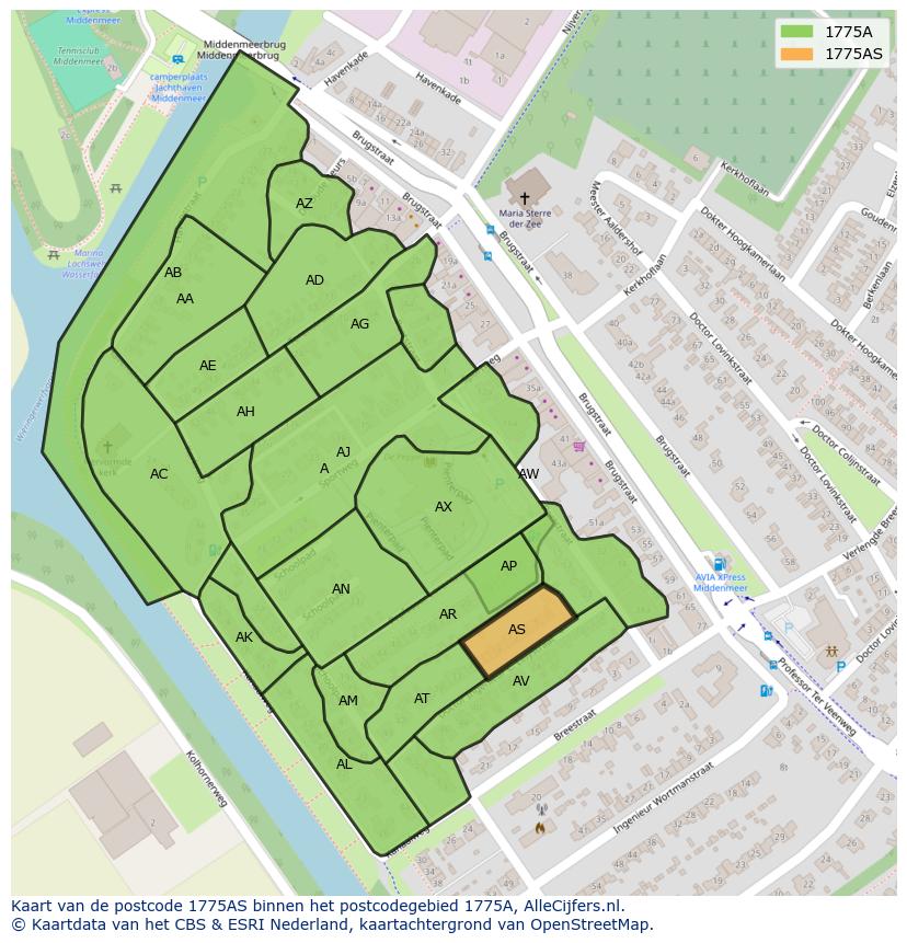 Afbeelding van het postcodegebied 1775 AS op de kaart.