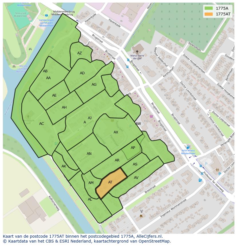 Afbeelding van het postcodegebied 1775 AT op de kaart.