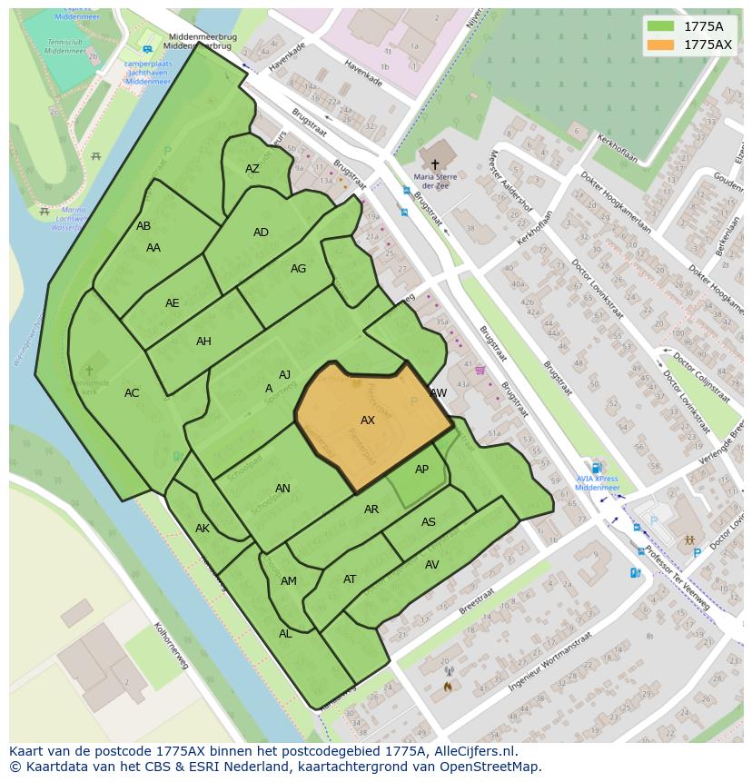 Afbeelding van het postcodegebied 1775 AX op de kaart.