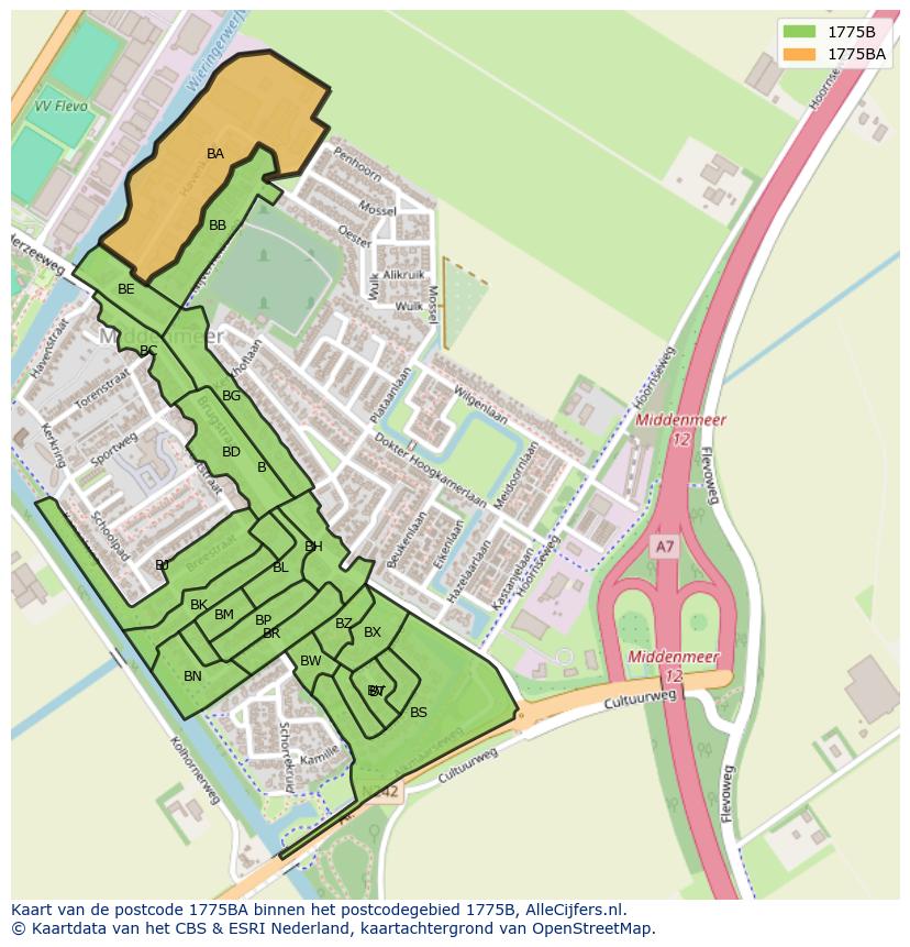 Afbeelding van het postcodegebied 1775 BA op de kaart.