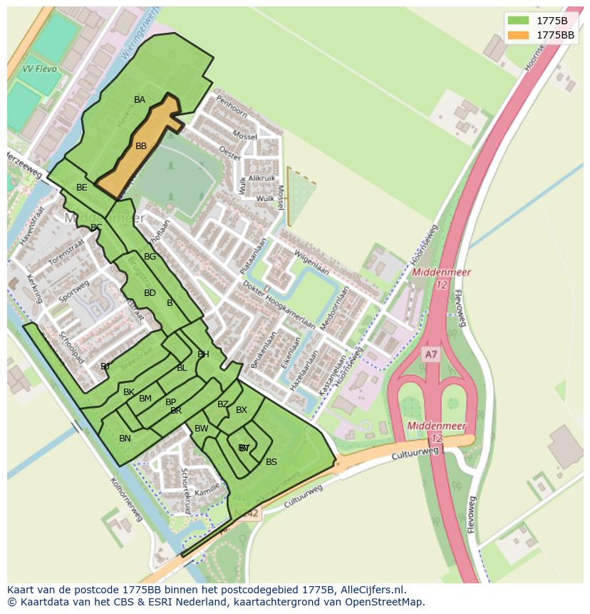 Afbeelding van het postcodegebied 1775 BB op de kaart.