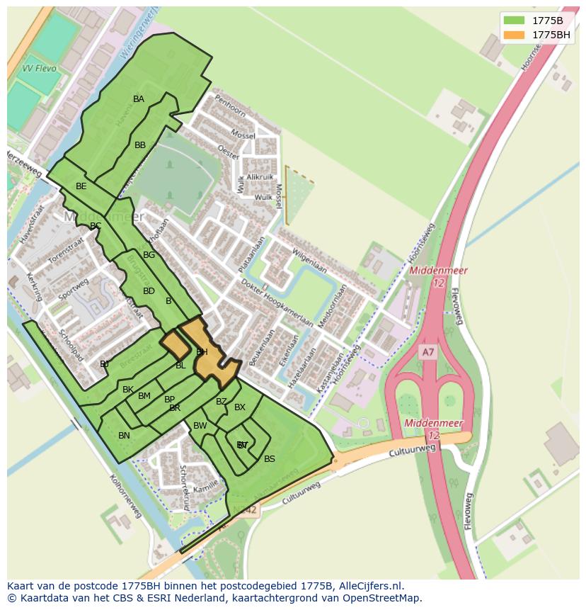 Afbeelding van het postcodegebied 1775 BH op de kaart.