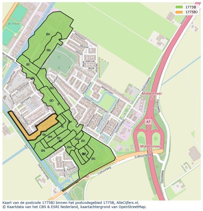 Afbeelding van het postcodegebied 1775 BJ op de kaart.