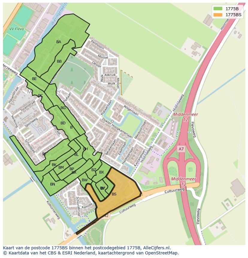 Afbeelding van het postcodegebied 1775 BS op de kaart.