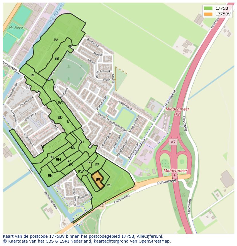 Afbeelding van het postcodegebied 1775 BV op de kaart.