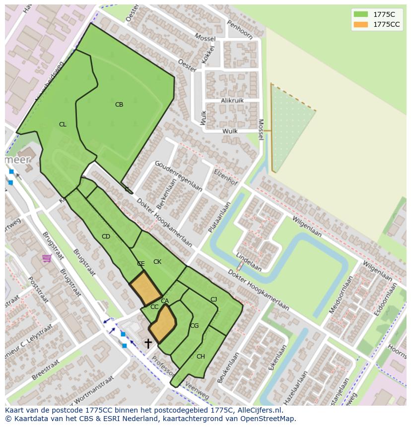 Afbeelding van het postcodegebied 1775 CC op de kaart.