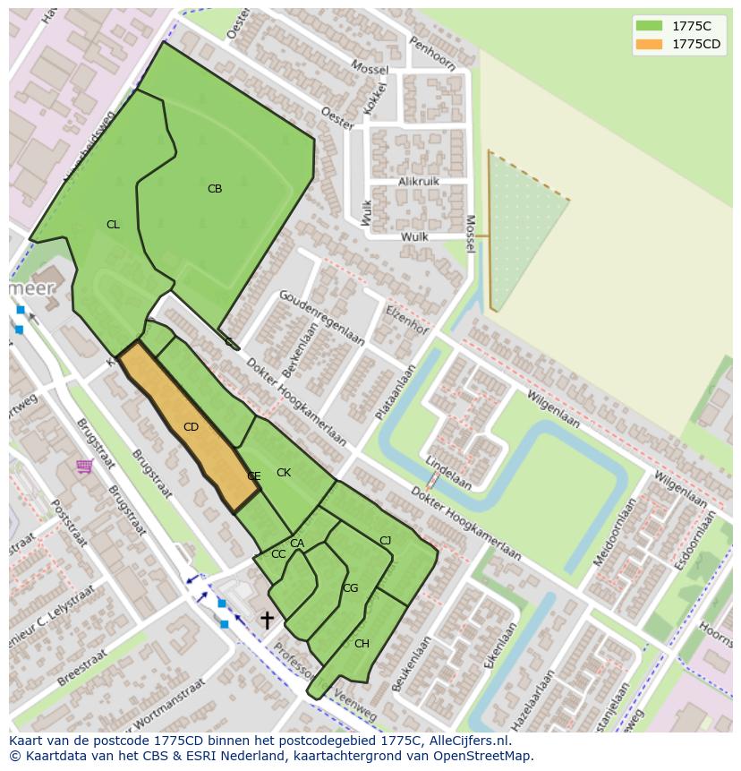 Afbeelding van het postcodegebied 1775 CD op de kaart.