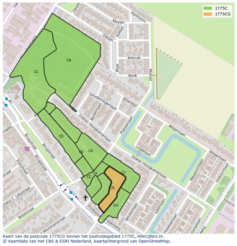 Afbeelding van het postcodegebied 1775 CG op de kaart.