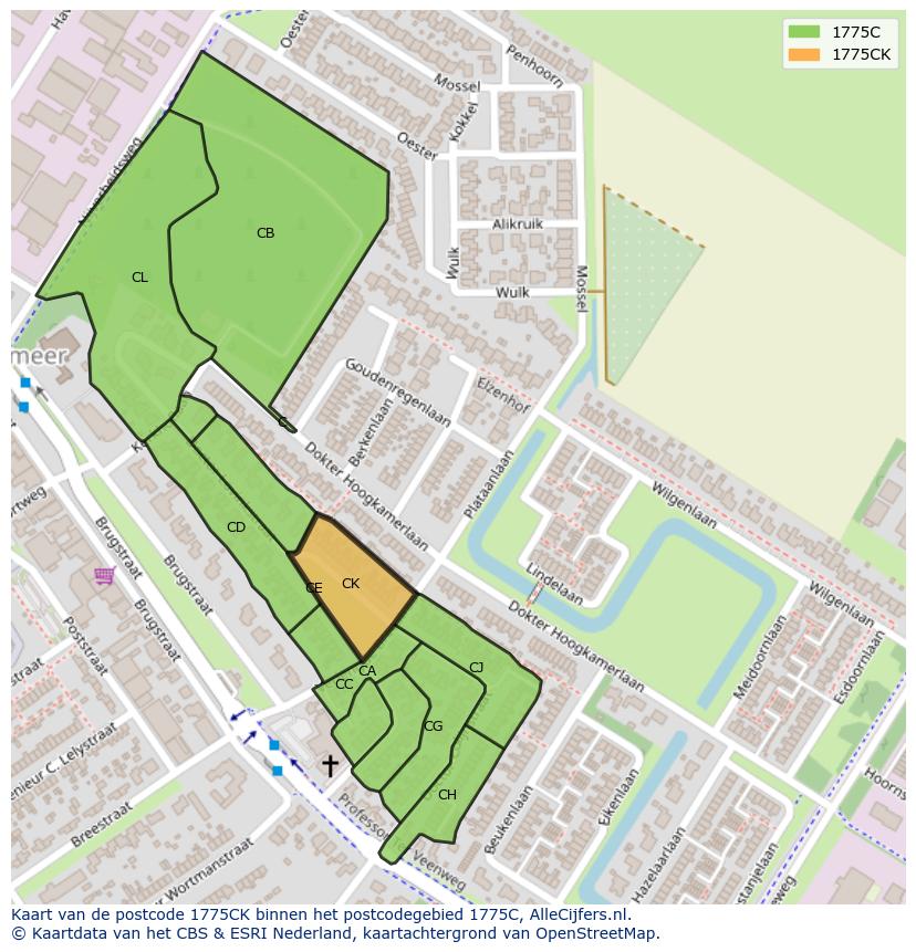 Afbeelding van het postcodegebied 1775 CK op de kaart.