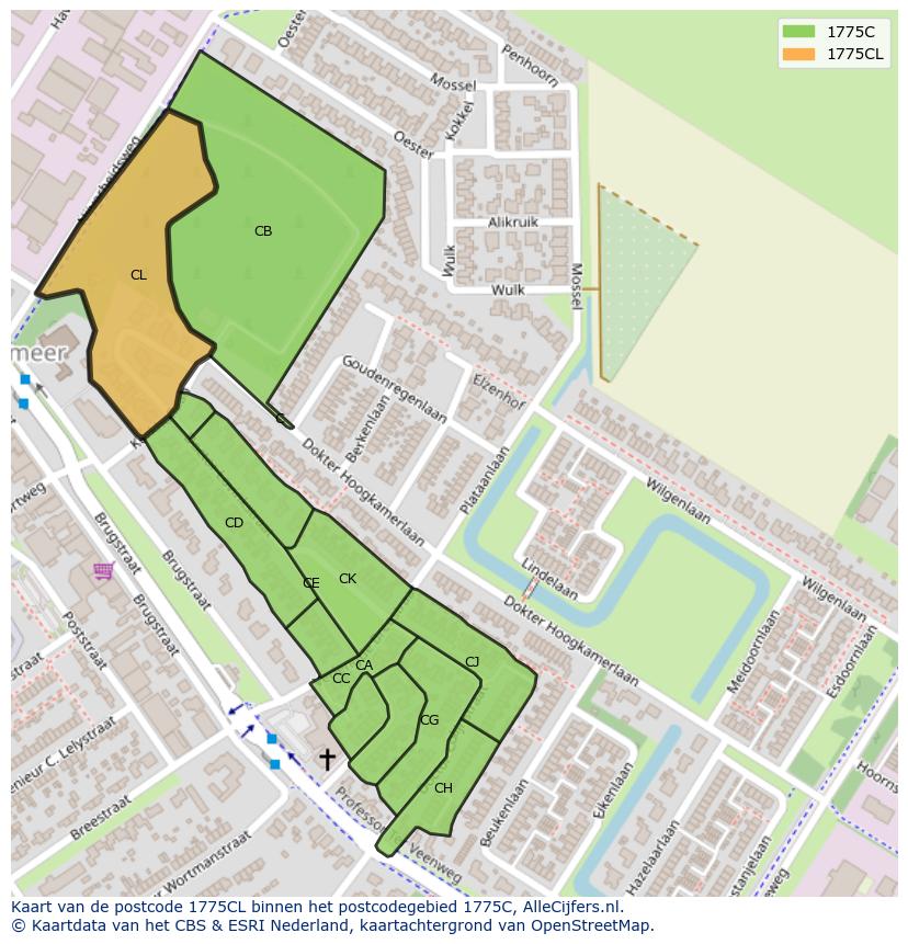 Afbeelding van het postcodegebied 1775 CL op de kaart.