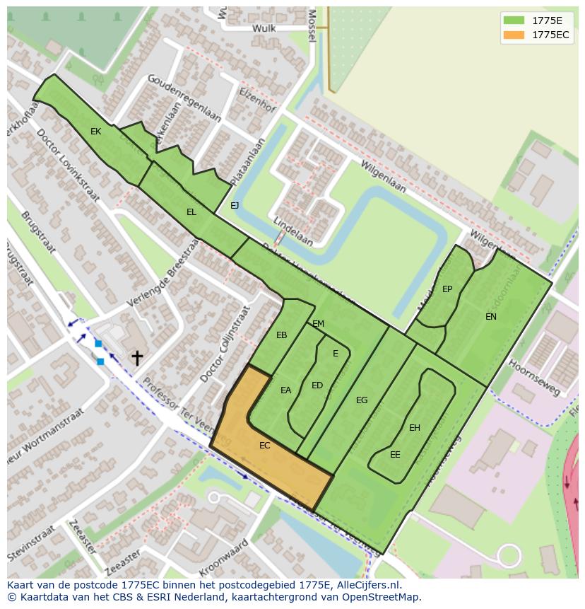 Afbeelding van het postcodegebied 1775 EC op de kaart.