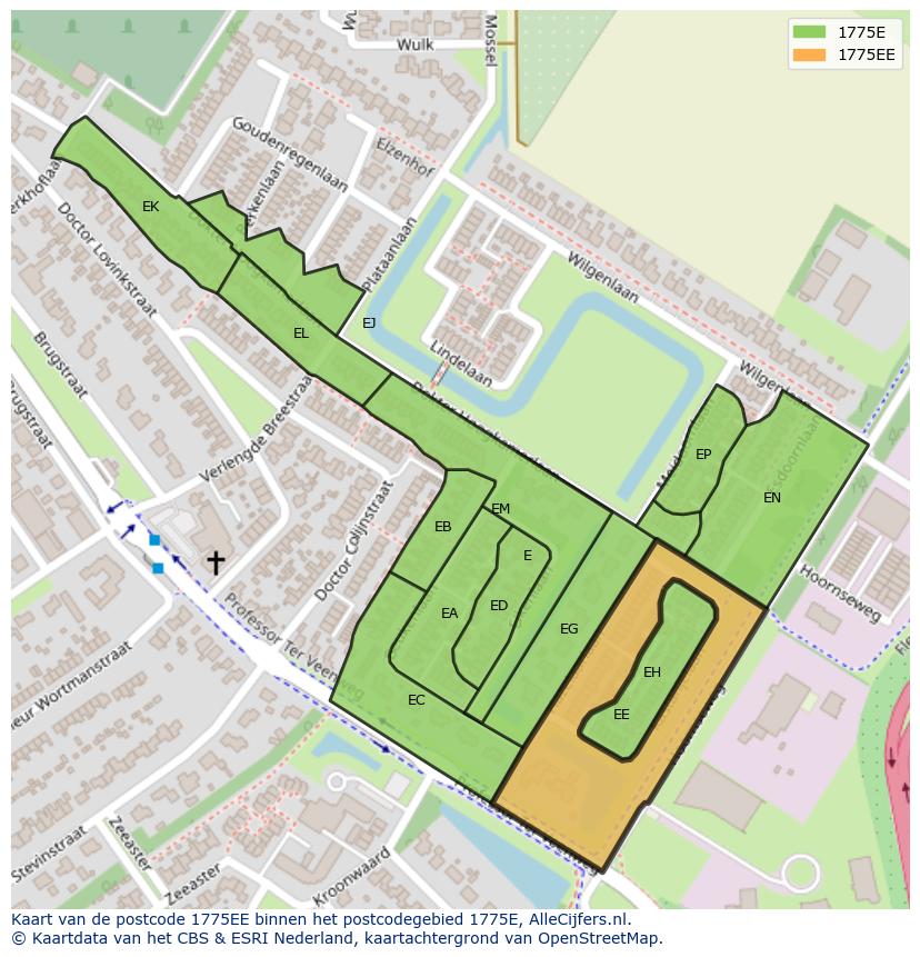 Afbeelding van het postcodegebied 1775 EE op de kaart.