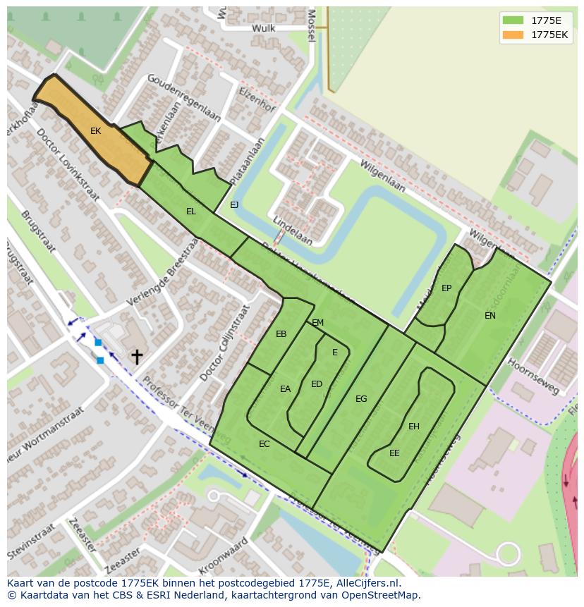 Afbeelding van het postcodegebied 1775 EK op de kaart.